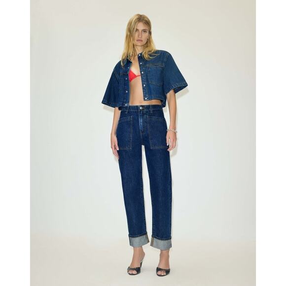 RE/DONE Oversized Crop Shirt in Rustic Indigo Size Large - Picture 1 of 6